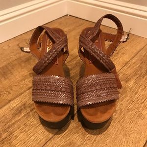 Sbicca Leather Wedges w/ Wooden Heel